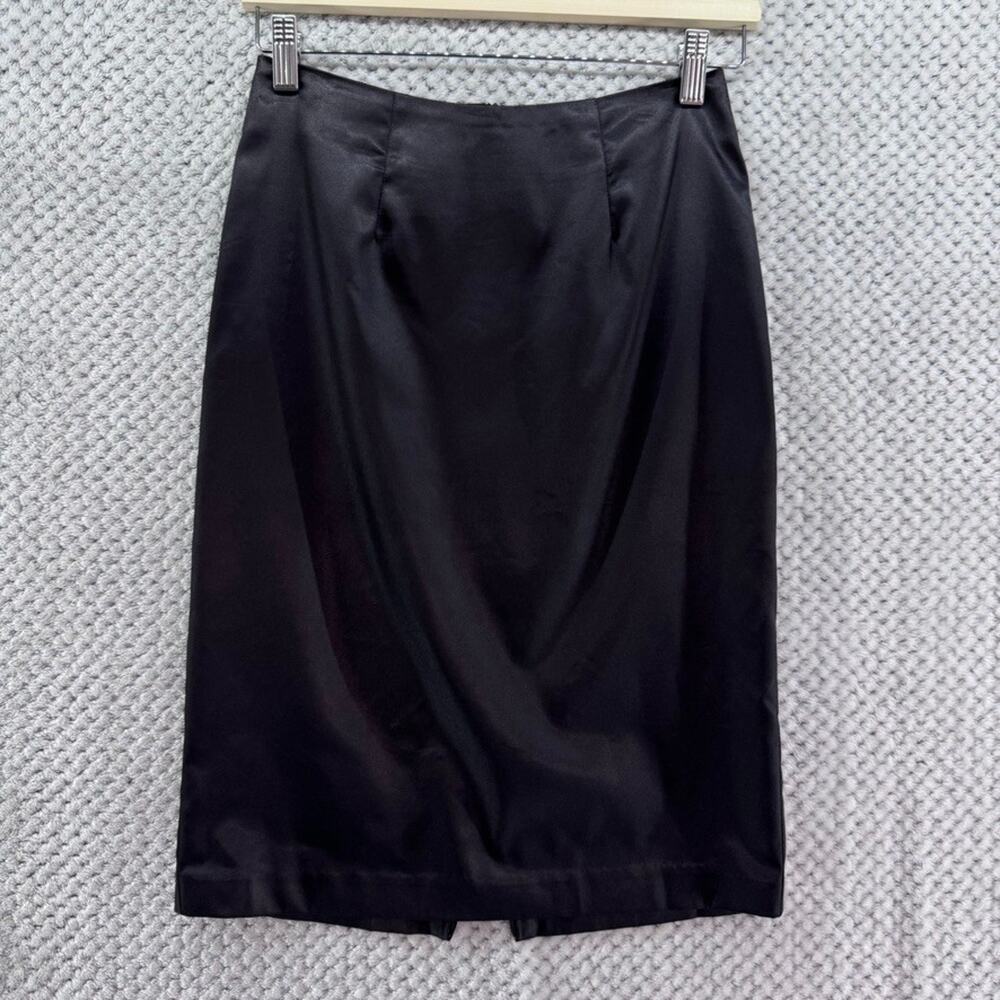Y2K Guess Skirt Womens 26 Black Satin Pencil Over The Knee Zip Back Slit